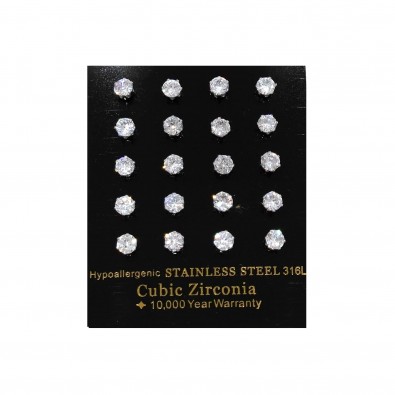 Plaquette 10 paires boucles d'oreilles acier strass rond petite taille BOPL001