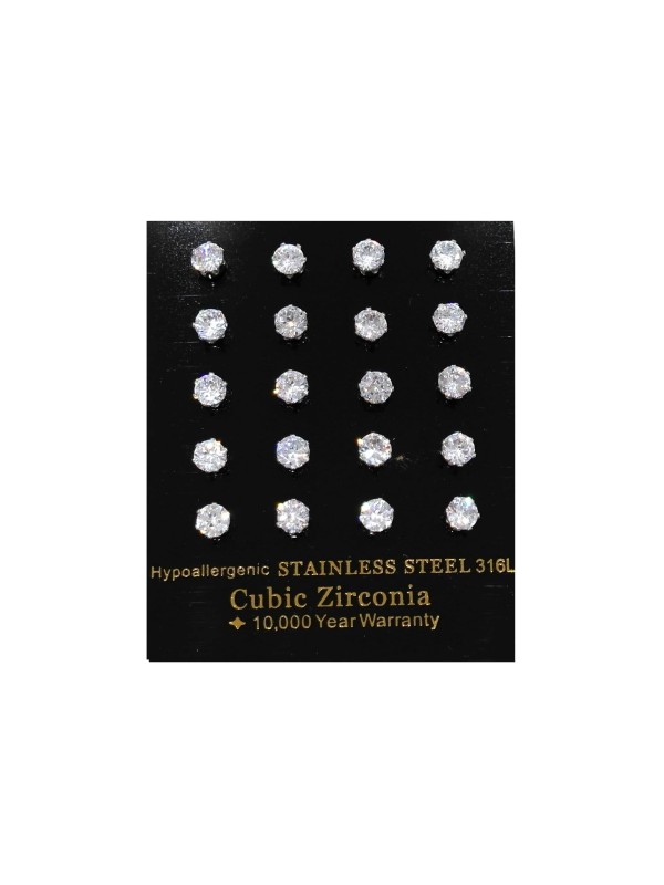 Plaquette 10 paires boucles d'oreilles acier strass rond petite taille BOPL001