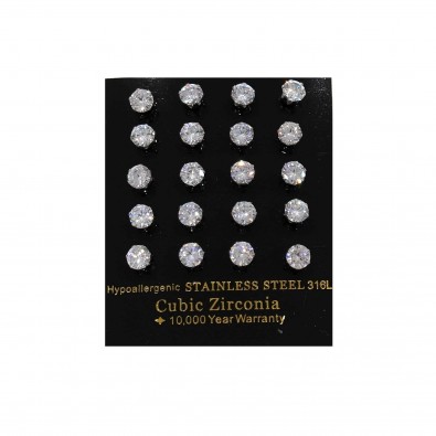 Plaquette 10 paires boucles d'oreilles acier strass rond grande taille BOPLAC002