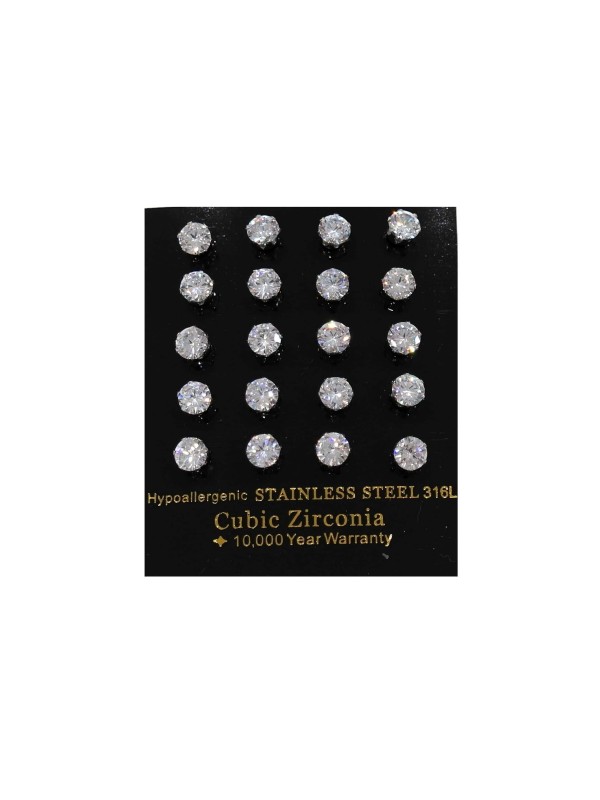Plaquette 10 paires boucles d'oreilles acier strass rond grande taille BOPLAC002
