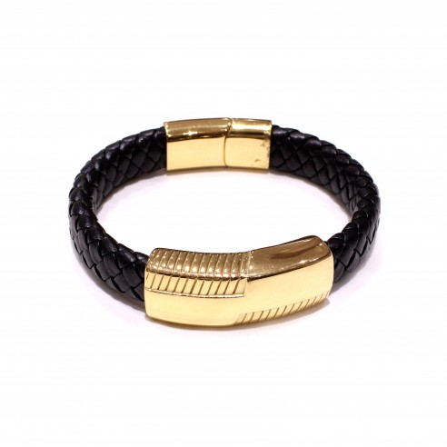 Bracelet acier et cuir homme BRAH541