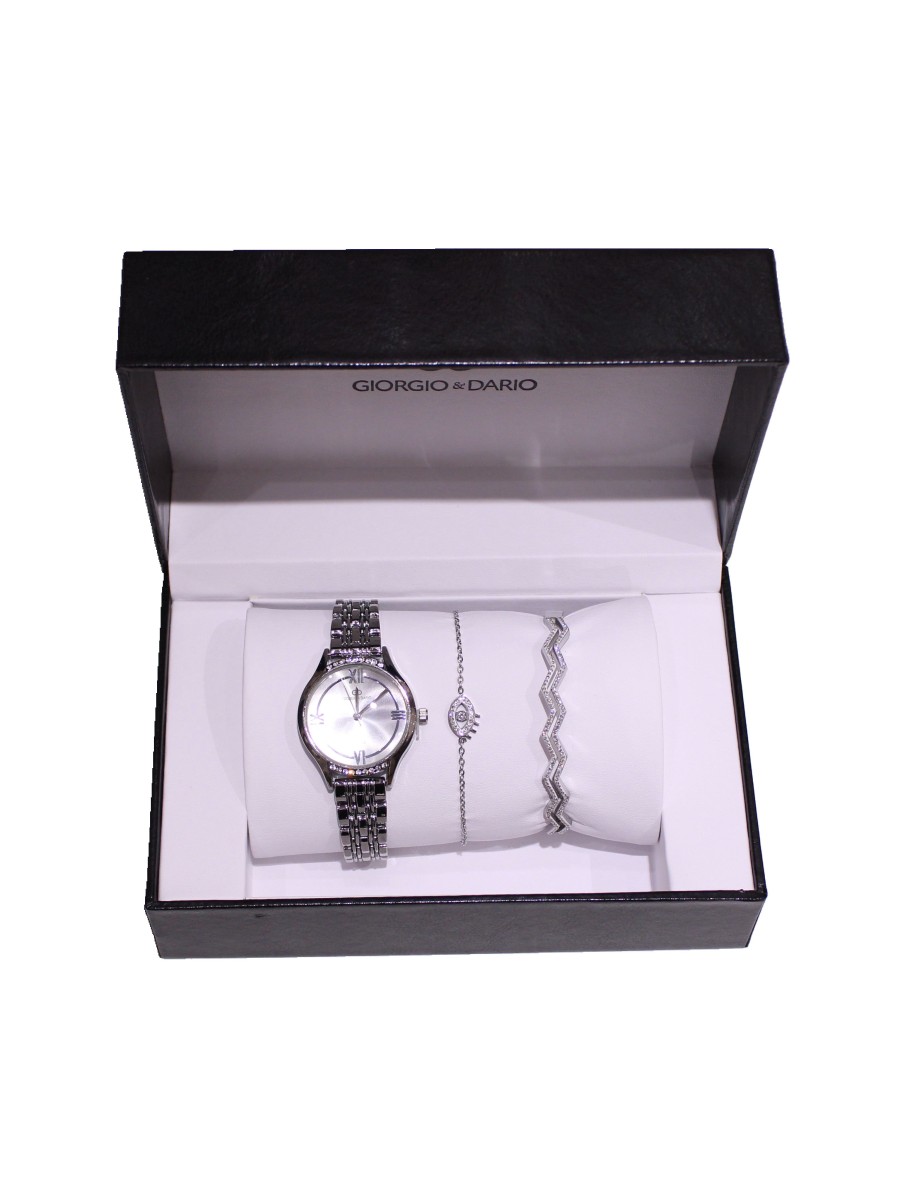 Coffret montre femme métal avec 2 bracelets acier CM007