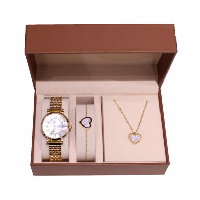 Coffret montre métal avec bijoux acier femme CM010