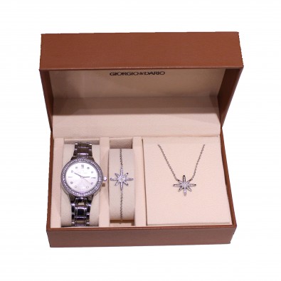 Coffret montre métal avec bijoux acier femme CM011