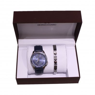 Coffret montre simili cuir et bracelet acier homme CM015
