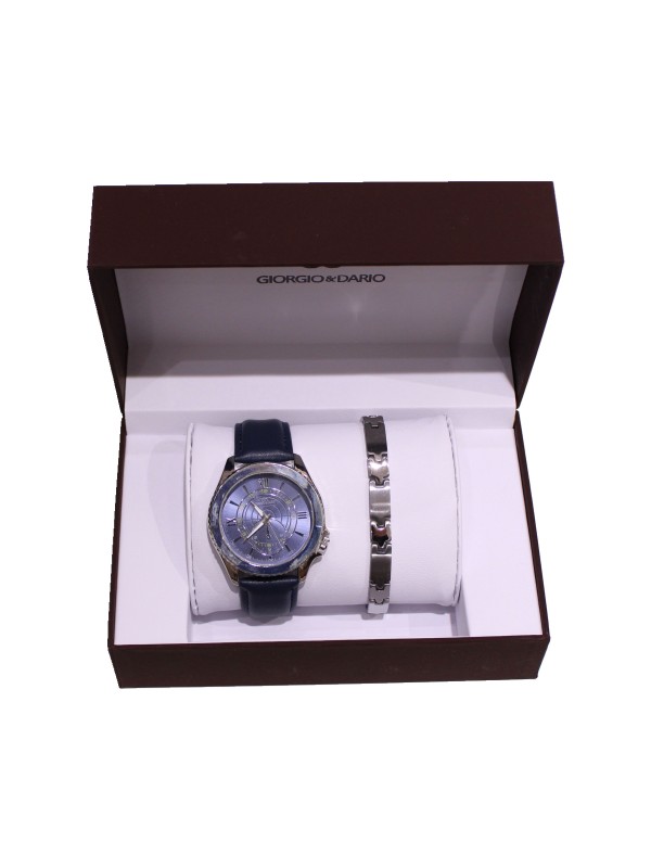 Coffret montre simili cuir et bracelet acier homme CM015