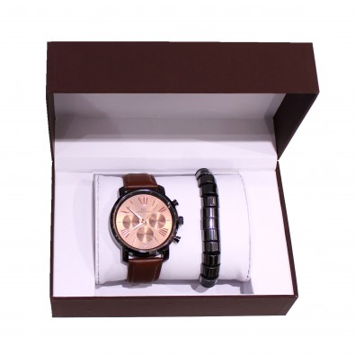 Coffret montre simili cuir et bracelet aimanté homme CM017