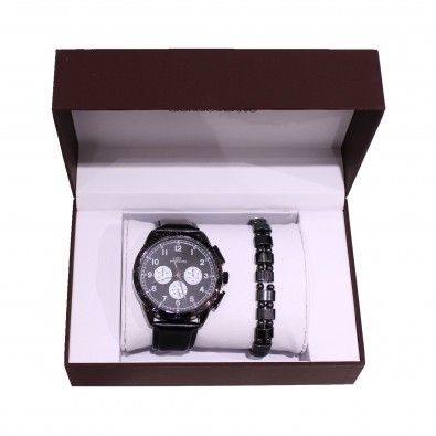 Coffret montre simili cuir et bracelet aimanté homme CM018