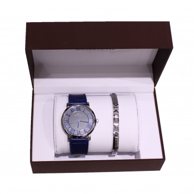 Coffret montre simili cuir et bracelet acier homme CM019