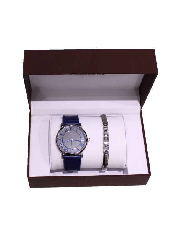 Coffret montre simili cuir et bracelet acier homme CM019