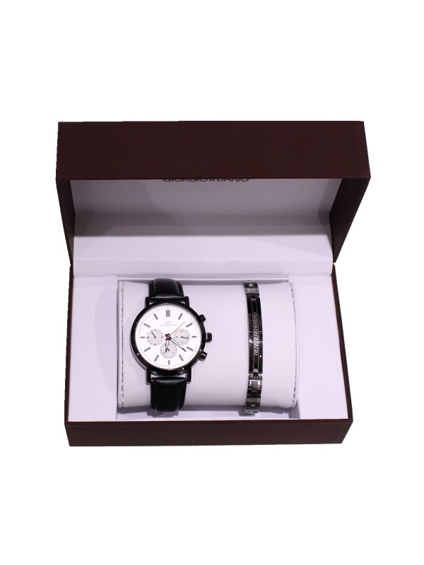 Coffret montre simili cuir et bracelet acier homme CM020