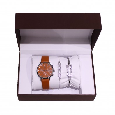 Coffret montre simili cuir avec 2 bracelets métal femme CM025