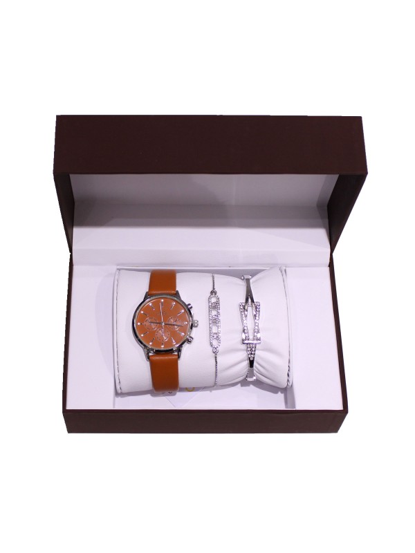 Coffret montre simili cuir avec 2 bracelets métal femme CM025