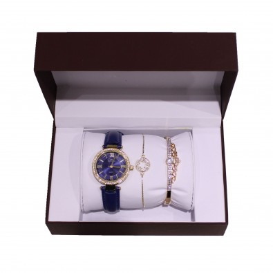 Coffret montre simili cuir avec 2 bracelets métal femme CM026