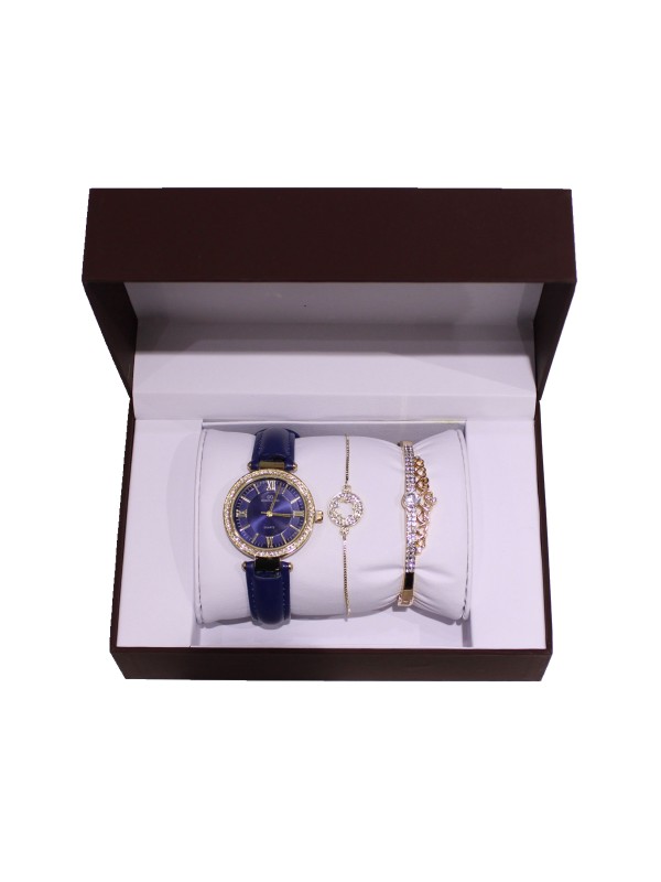 Coffret montre simili cuir avec 2 bracelets métal femme CM026