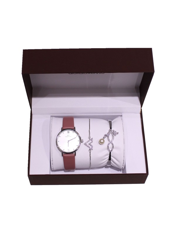 Coffret montre simili cuir avec 2 bracelets métal femme CM027