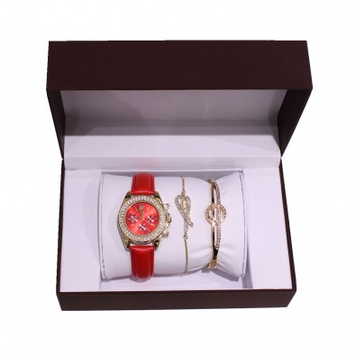 Coffret montre simili cuir avec 2 bracelets métal femme CM029