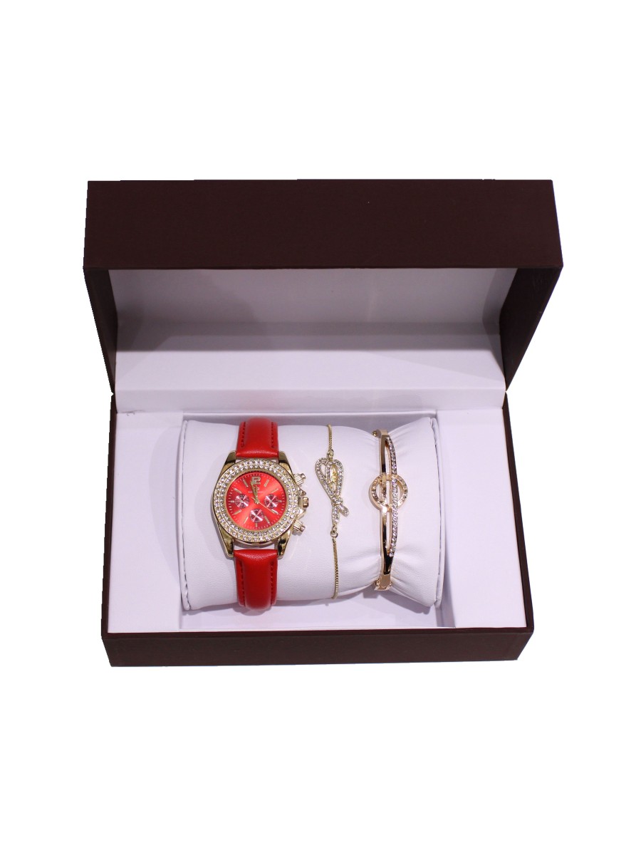 Coffret montre simili cuir avec 2 bracelets métal femme CM029