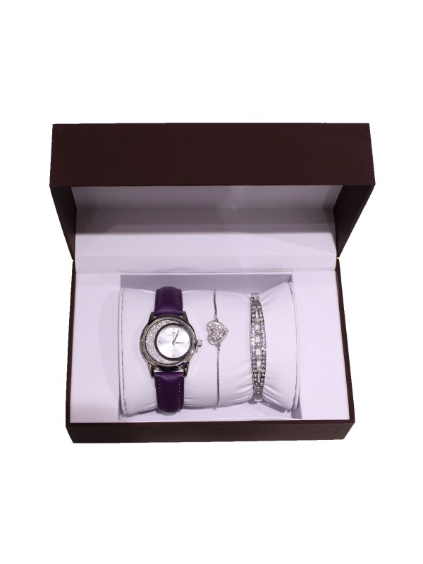 Coffret montre simili cuir avec 2 bracelets métal femme CM030