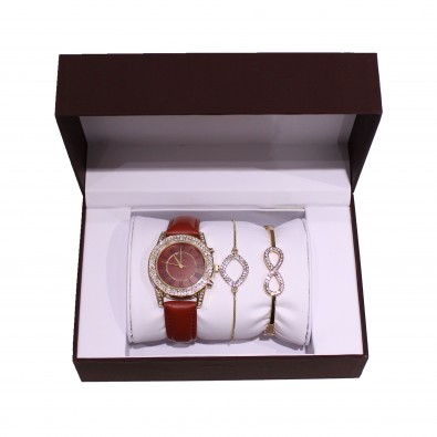 Coffret montre simili cuir avec 2 bracelets métal femme CM031