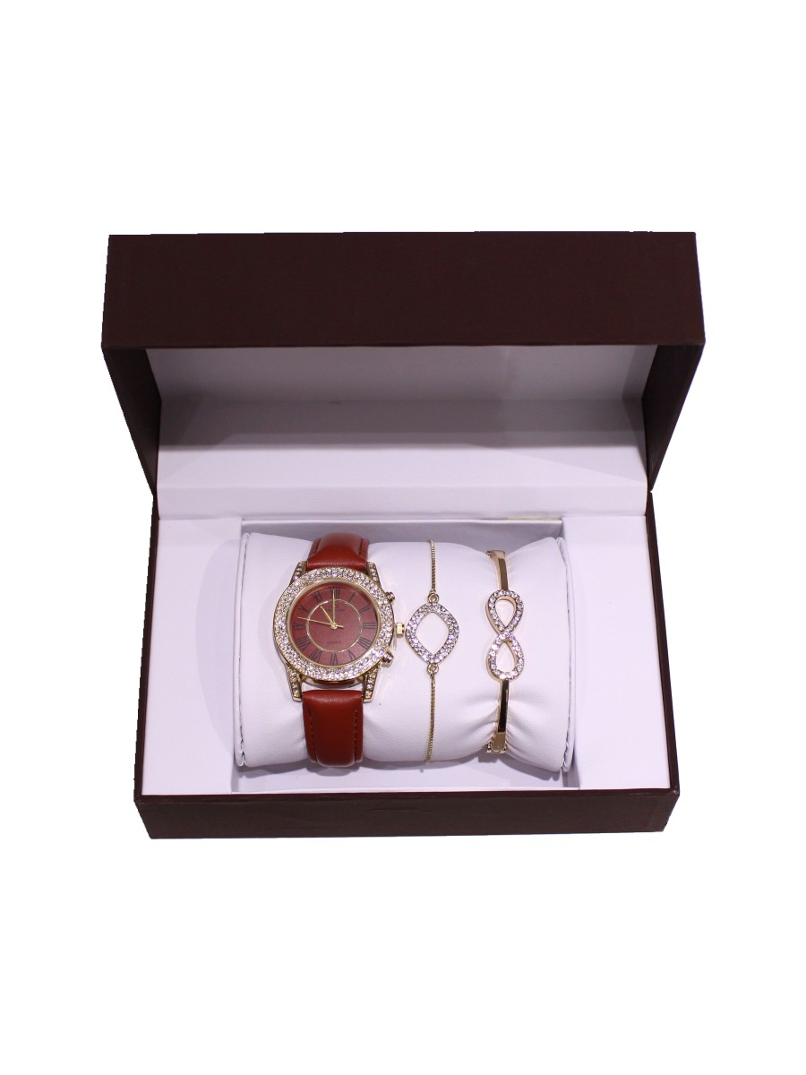 Coffret montre simili cuir avec 2 bracelets métal femme CM031