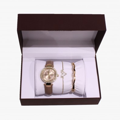 Coffret montre simili cuir avec 2 bracelets métal femme CM032