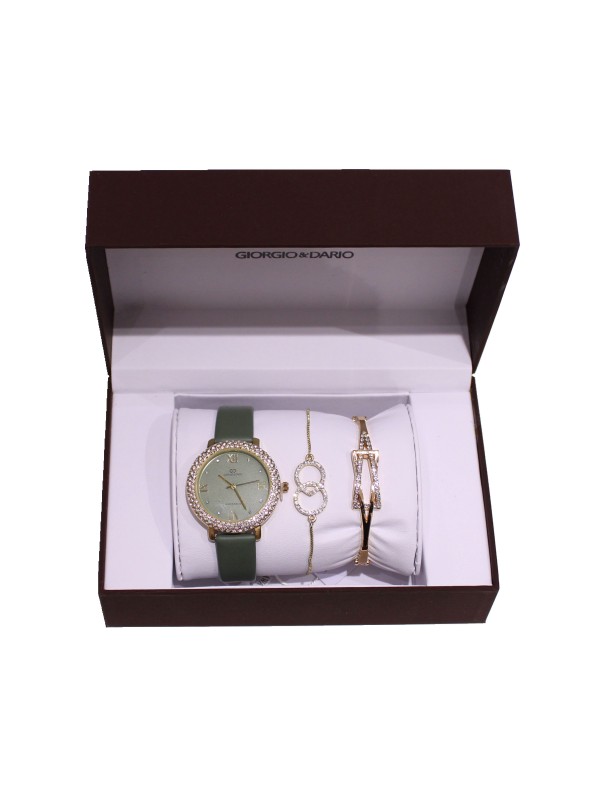 Coffret montre simili cuir avec 2 bracelets métal femme CM033