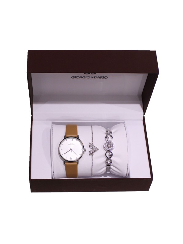 Coffret montre simili cuir avec 2 bracelets métal femme CM034