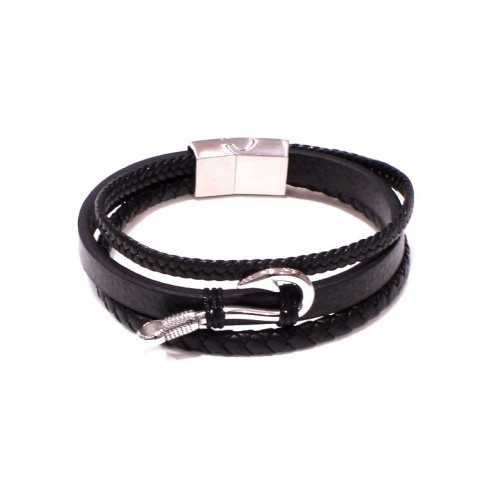 Bracelet acier et cuir homme BRAH004