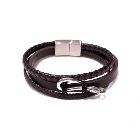 Bracelet acier et cuir homme BRAH004