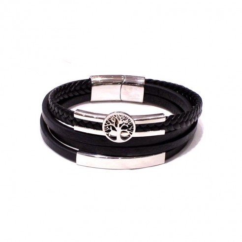 Bracelet acier et cuir homme BRAH012