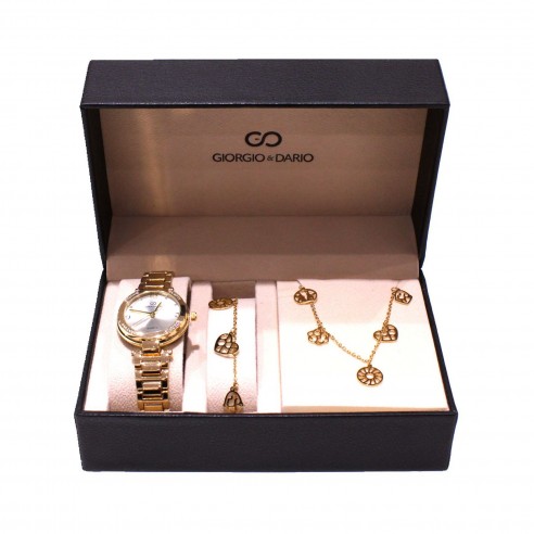 Coffret montre métal avec bijoux acier femme CM001