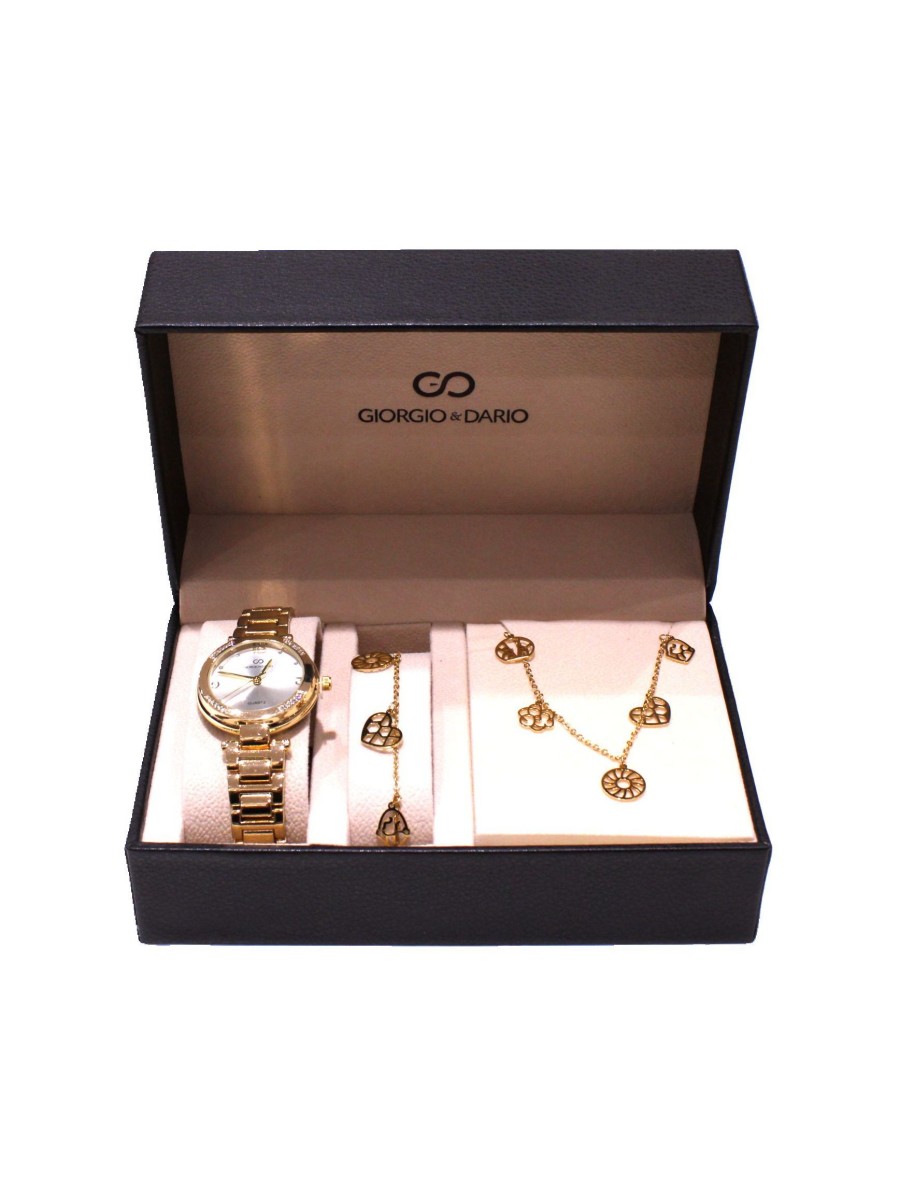 Coffret montre métal avec bijoux acier femme CM001