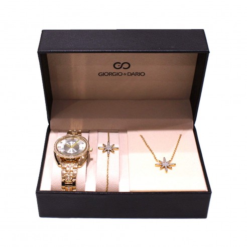 Coffret montre métal avec bijoux acier femme CM002