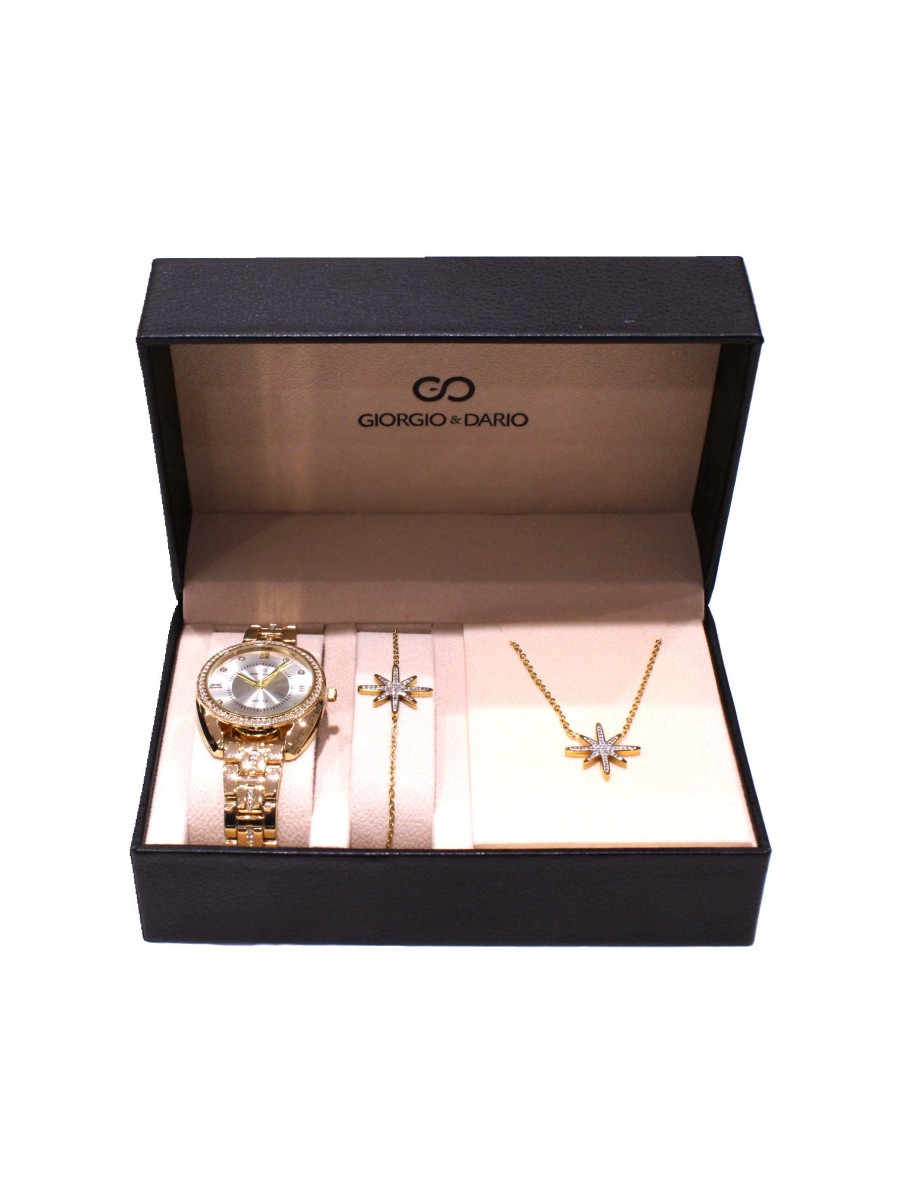 Coffret montre métal avec bijoux acier femme CM002