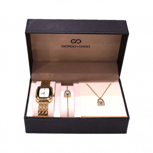 Coffret montre métal avec bijoux acier femme CM003