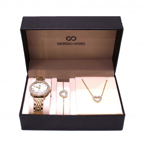 Coffret montre métal avec bijoux acier femme CM004