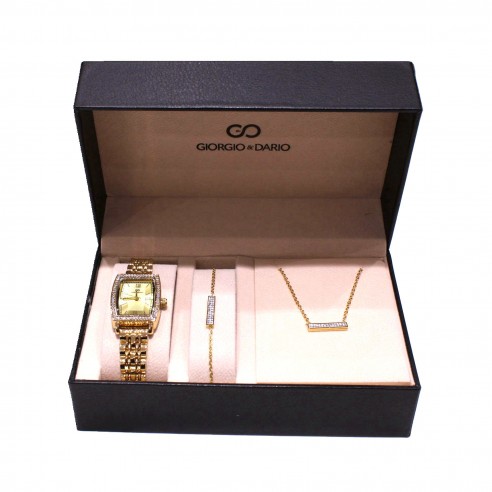 Coffret montre métal avec bijoux acier femme CM005