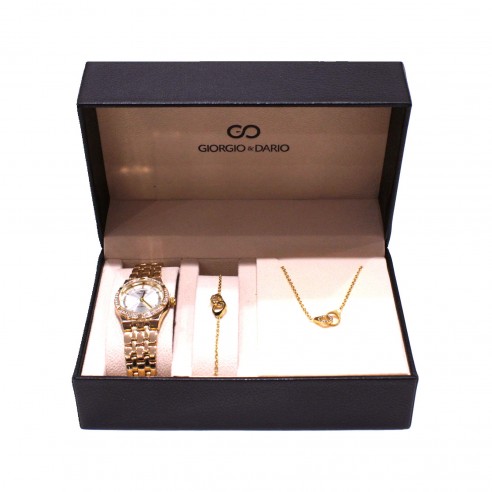 Coffret montre métal avec bijoux acier femme CM008