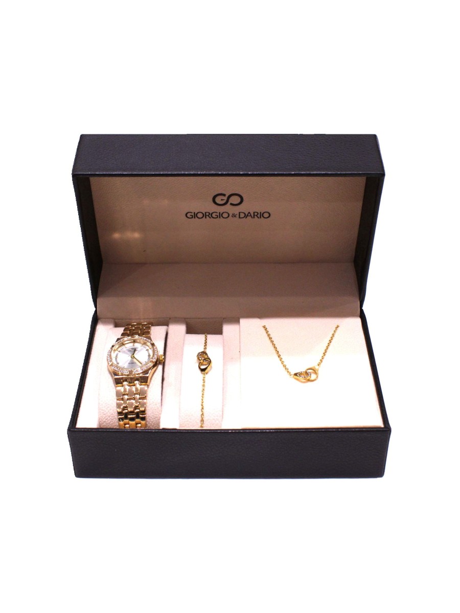 Coffret montre métal avec bijoux acier femme CM008