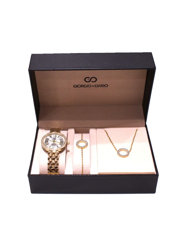 Coffret montre métal avec bijoux acier femme CM009