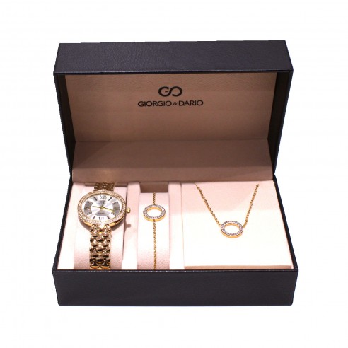 Coffret montre métal avec bijoux acier femme CM009