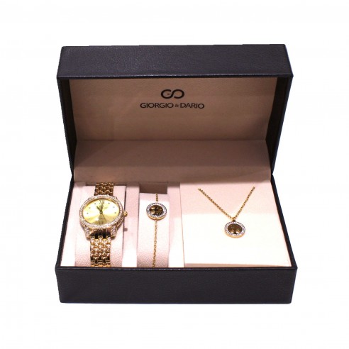 Coffret montre métal avec bijoux acier femme CM012