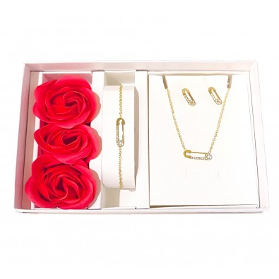 Coffret parure bijoux acier bracelet collier boucles CPA002D
