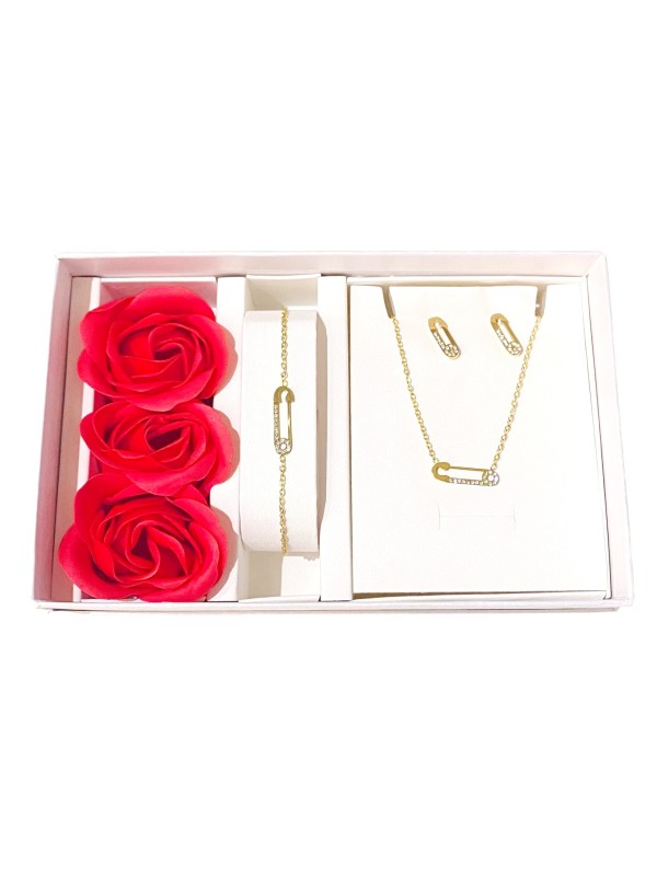 Coffret parure bijoux acier bracelet collier boucles CPA002D