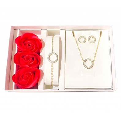 Coffret Parure bijoux acier bracelet collier boucles CPA009D