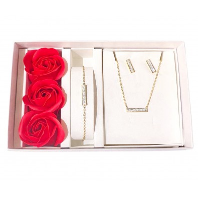 Coffret Parure bijoux acier bracelet collier boucles CPA019D