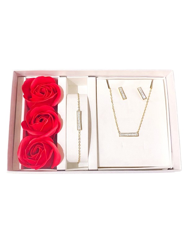Coffret Parure bijoux acier bracelet collier boucles CPA019D