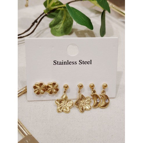 Lot de 3 boucles d'oreilles acier inoxydable L024