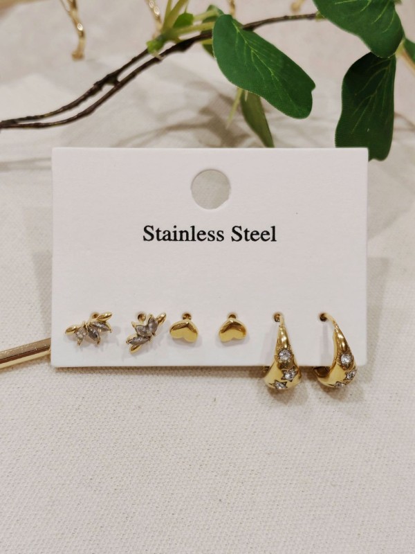 Lot de 3 paires de boucles d'oreilles acier inoxydable L025